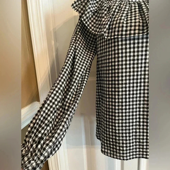 Zara Gingham printed Ruffled black/ white Blouse size S‎ - Picture 8 of 11